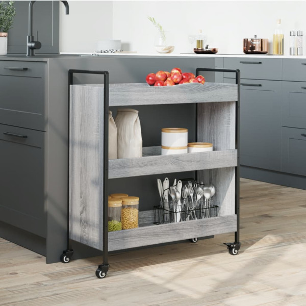 Carrito de cocina madera de ingeniería gris Sonoma 70x30x82 cm M 4