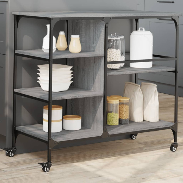 Carrito de cocina madera ingeniería gris Sonoma 100x45x89.5 cm D