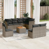 9 pcs conjunto sofás p/ jardim com almofadões vime PE cinzento 1