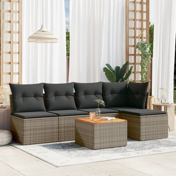 6 pcs conjunto sofás de jardim com almofadões vime cinzento D