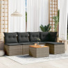 6 pcs conjunto sofás de jardim com almofadões vime cinzento 1