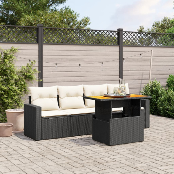 Set de muebles de jardín 5 pzas y cojines ratán sintético negro D