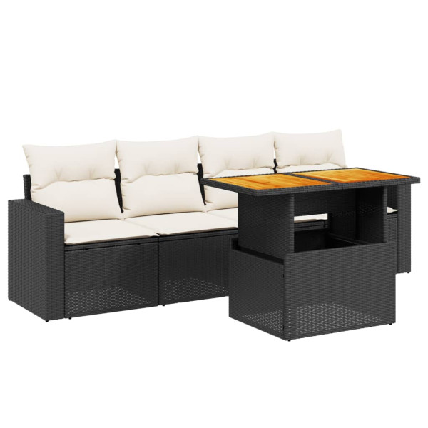 5 pcs conjunto sofás de jardim com almofadões vime PE preto M 2