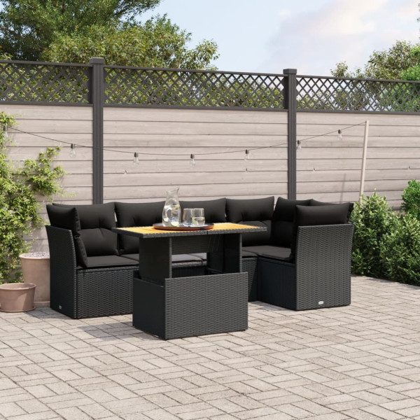5 pcs conjunto sofás de jardim com almofadões vime PE preto D