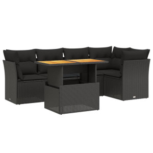 5 pcs conjunto sofás de jardim com almofadões vime PE preto H