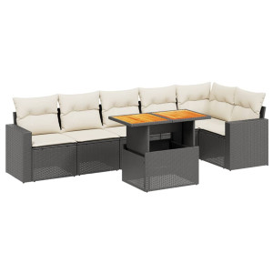 Set de comedor de jardín 7 pzas y cojines ratán sintético negro H