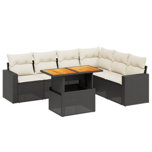 Set de comedor de jardín 7 pzas y cojines ratán sintético negro H