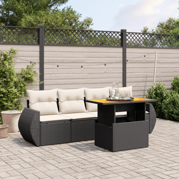 Set de muebles de jardín 5 pzas y cojines ratán sintético negro D