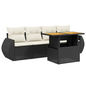 5 pcs conjunto sofás de jardim com almofadões vime PE preto H