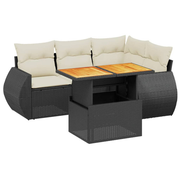 5 pcs conjunto sofás de jardim com almofadões vime PE preto M 2