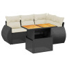 Set de muebles de jardín 5 pzas y cojines ratán sintético negro 2