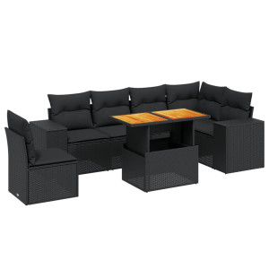 Set de comedor de jardín 7 pzas y cojines ratán sintético negro H