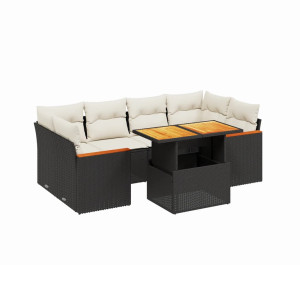 Set de comedor de jardín 7 pzas y cojines ratán sintético negro H