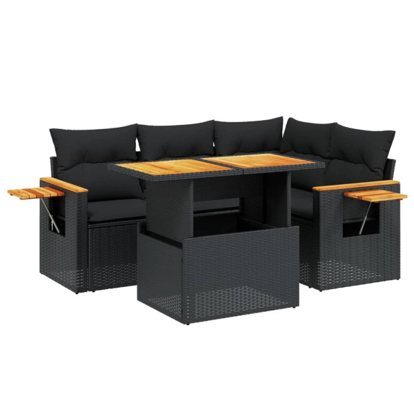 Set de muebles de jardín 5 pzas y cojines ratán sintético negro M 2