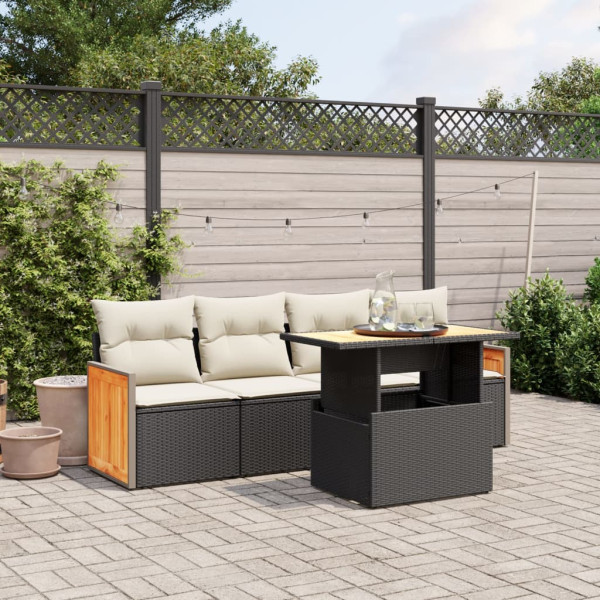 5 pcs conjunto sofás de jardim com almofadões vime PE preto D