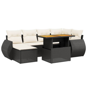 Set de comedor de jardín 7 pzas y cojines ratán sintético negro H