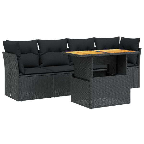 5 pcs conjunto sofás de jardim com almofadões vime PE preto M 2