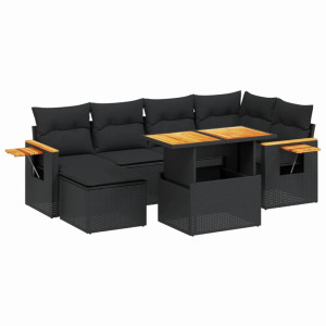 Set de comedor de jardín 7 pzas y cojines ratán sintético negro H
