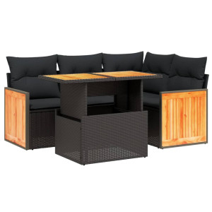 Set de muebles de jardín 5 pzas y cojines ratán sintético negro H