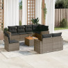 Set de muebles de jardín 9 pzas y cojines ratán sintético gris 1