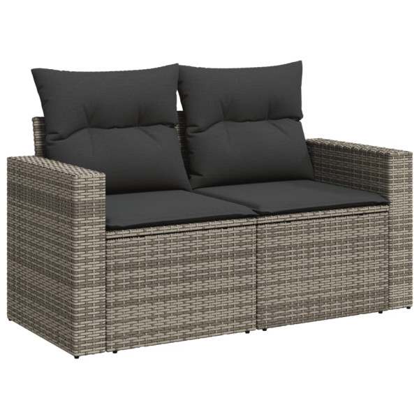 9 pcs conjunto sofás p/ jardim com almofadões vime PE cinzento M 3