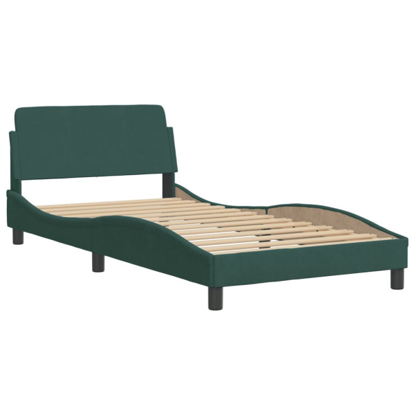 Estrutura de cama sem colchão 100x200 cm veludo verde-escuro M 2