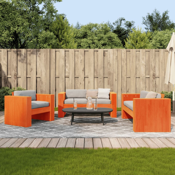 2 pcs conjunto lounge de jardim pinho maciço castanho-mel D