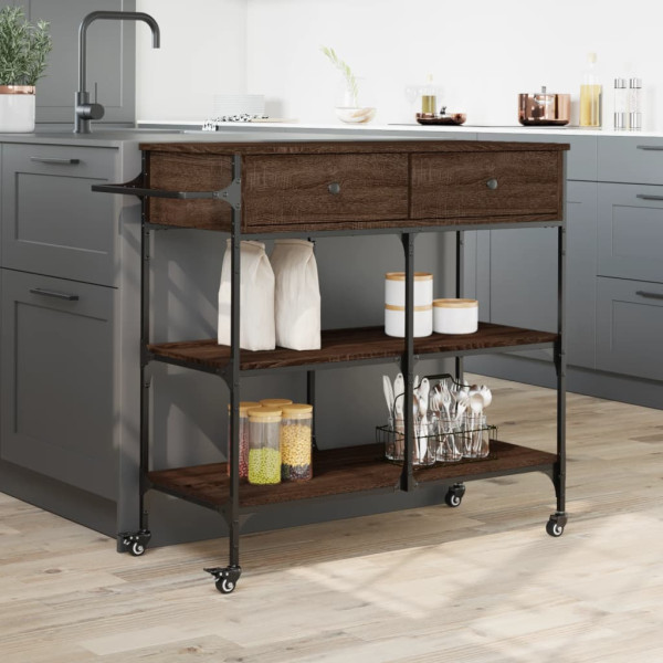 Carrito de cocina madera ingeniería marrón roble 105x42x95 cm M 4