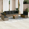 9 pcs conjunto sofás p/ jardim com almofadões vime PE cinzento 1