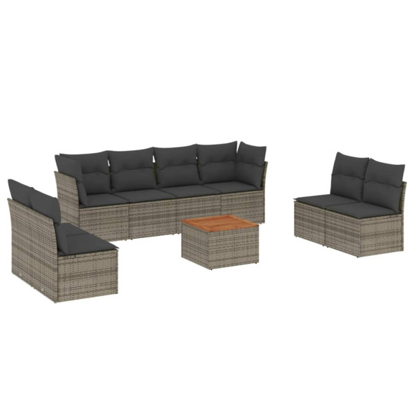 9 pcs conjunto sofás p/ jardim com almofadões vime PE cinzento M 2