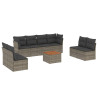9 pcs conjunto sofás p/ jardim com almofadões vime PE cinzento 2