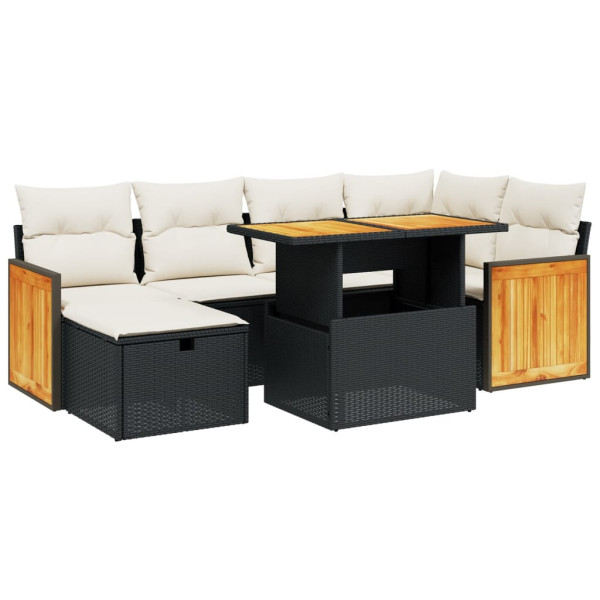 Set de comedor de jardín 7 pzas y cojines ratán sintético negro M 2