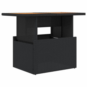 Mesa de jardín ratán PE y madera de acacia negro 100x55x73 cm H