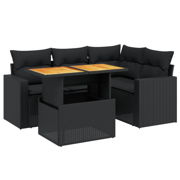 Set de muebles de jardín 5 pzas y cojines ratán sintético negro M 2