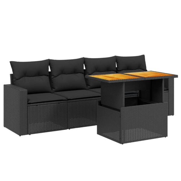 5 pcs conjunto sofás de jardim com almofadões vime PE preto M 2
