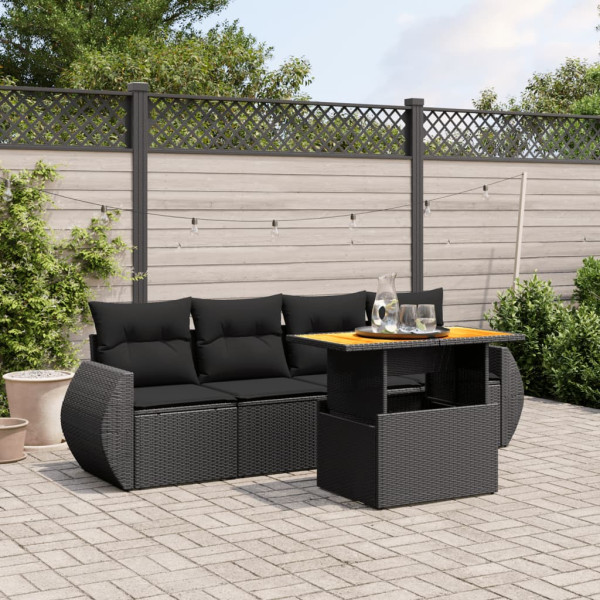 5 pcs conjunto sofás de jardim com almofadões vime PE preto D