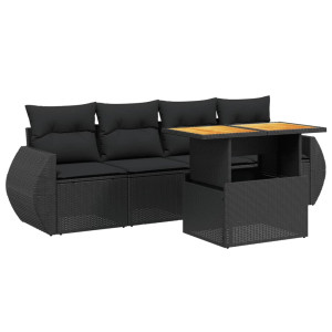 5 pcs conjunto sofás de jardim com almofadões vime PE preto H