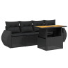 5 pcs conjunto sofás de jardim com almofadões vime PE preto 2