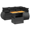5 pcs conjunto sofás de jardim com almofadões vime PE preto 2