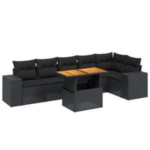 Set de comedor de jardín 7 pzas y cojines ratán sintético negro H