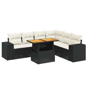 Set de comedor de jardín 7 pzas y cojines ratán sintético negro H