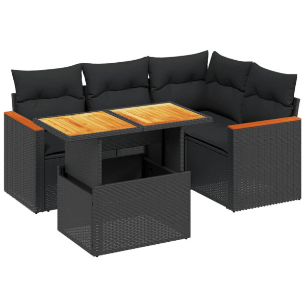 5 pcs conjunto sofás de jardim com almofadões vime PE preto M 2