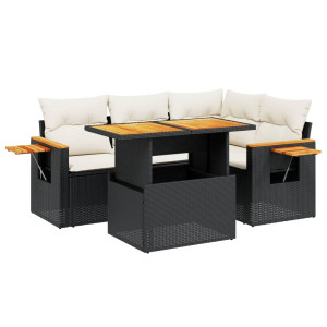 5 pcs conjunto sofás de jardim com almofadões vime PE preto H