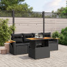 5 pcs conjunto sofás de jardim com almofadões vime PE preto 1