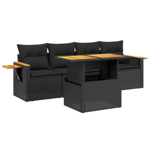 Set de muebles de jardín 5 pzas y cojines ratán sintético negro H