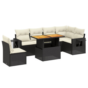 Set de comedor de jardín 7 pzas y cojines ratán sintético negro H