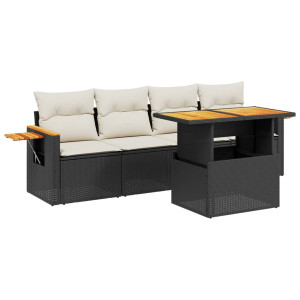 Set de muebles de jardín 5 pzas y cojines ratán sintético negro H