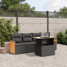 5 pcs conjunto sofás de jardim com almofadões vime PE preto 1