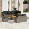 9 pcs conjunto sofás p/ jardim com almofadões vime PE cinzento 1