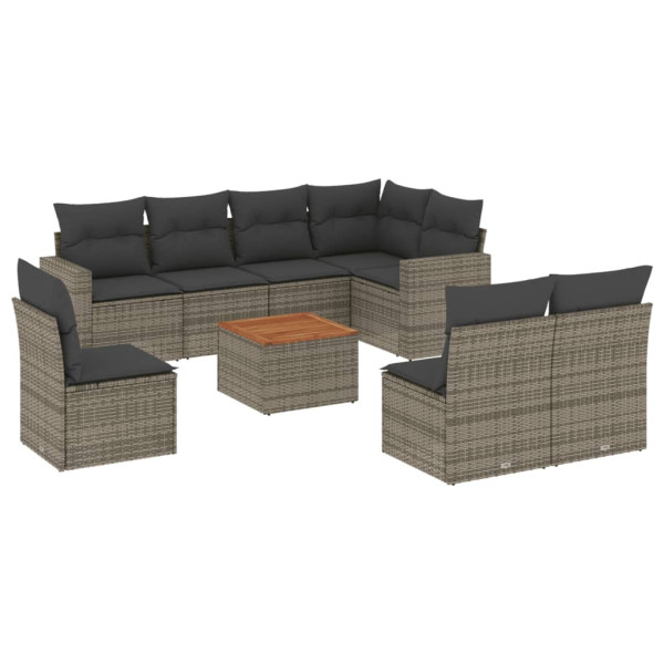 9 pcs conjunto sofás p/ jardim com almofadões vime PE cinzento M 2